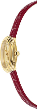 Versace Virtus Mini Quartz Gold Dial Red Leather Strap Watch For Women - VET300521