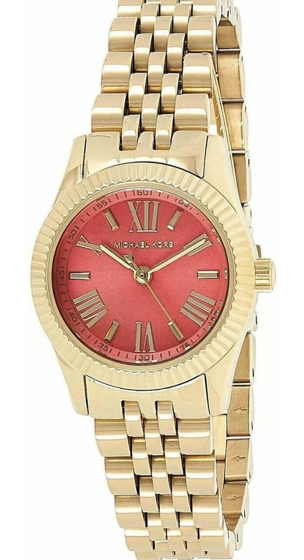 Michael Kors Lexington Quartz Orange Dial Gold Steel Strap Watch For Women - MK3284