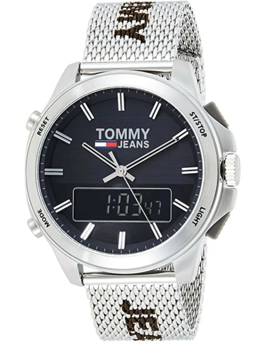 Tommy Hilfiger Digital Black Dial Silver Mesh Bracelet Watch For Men - 1791765