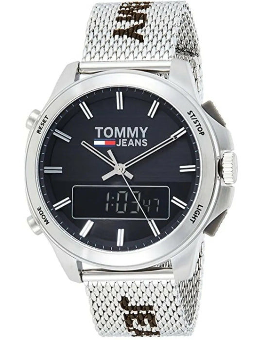 Tommy Hilfiger Digital Black Dial Silver Mesh Bracelet Watch For Men - 1791765