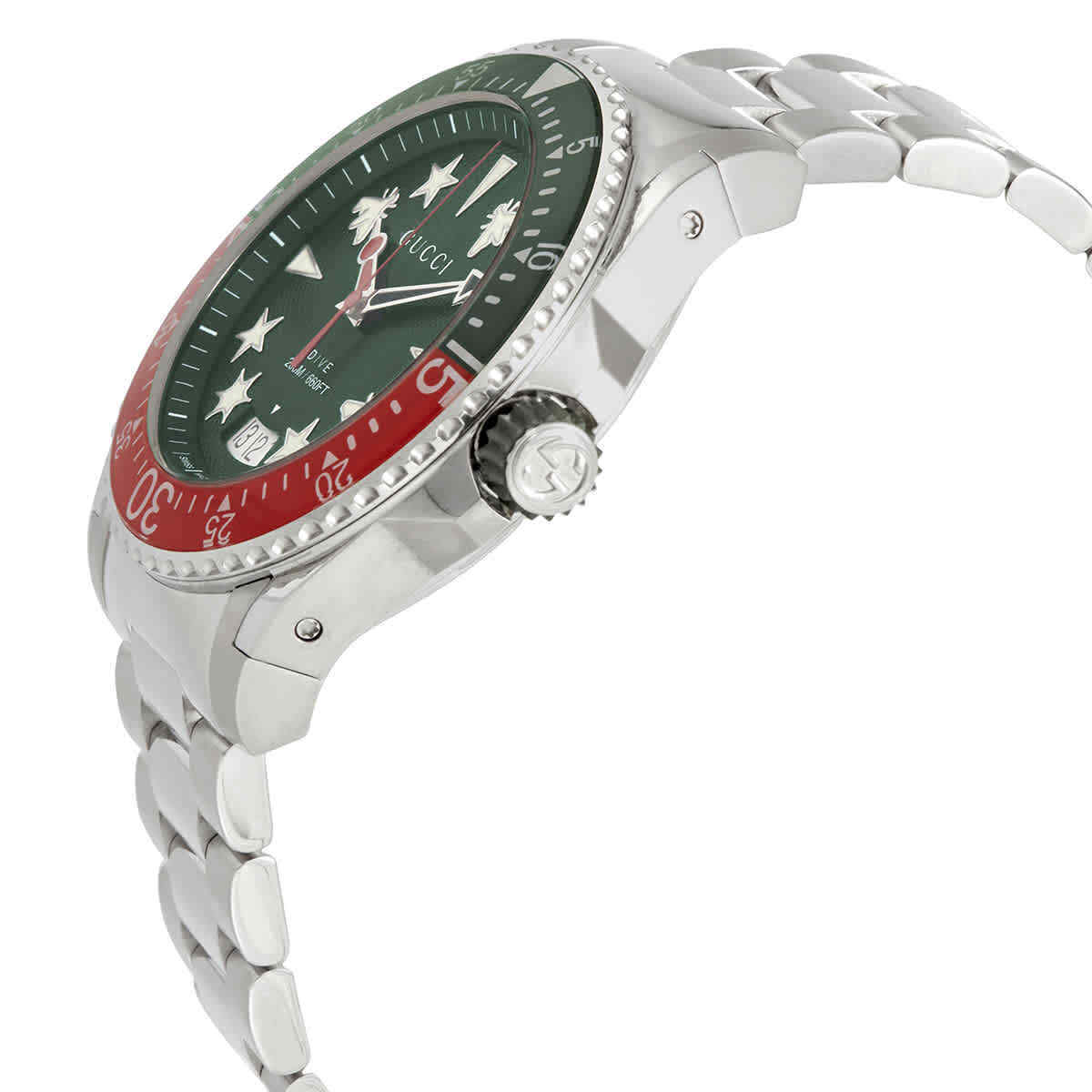 Gucci Dive Quartz Green Dial Silver Steel Strap Watch For Men - YA136222