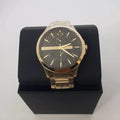 Armani Exchange Hampton Chronograph Black Dial Gold Steel Strap Watch For Men - AX2122