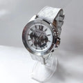 Michael Kors Brecken Chronograph Silver Dial White Leather Strap Watch For Men - MK8949