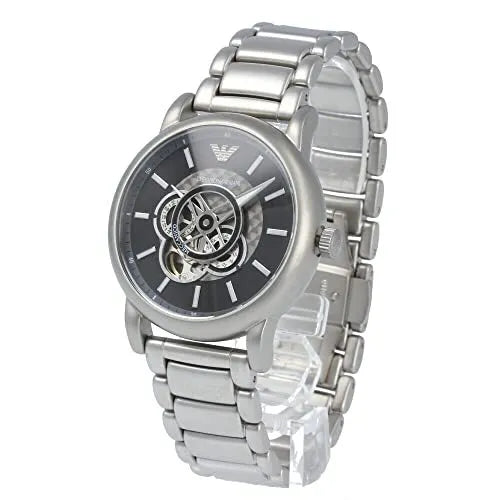 Emporio Armani Meccanico Automatic Skeleton Black Dial Silver Steel Strap Watch For Men - AR60021