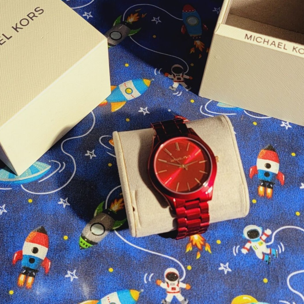 Michael Kors Slim Runway Red Dial Red Steel Strap Watch For Women - MK3895