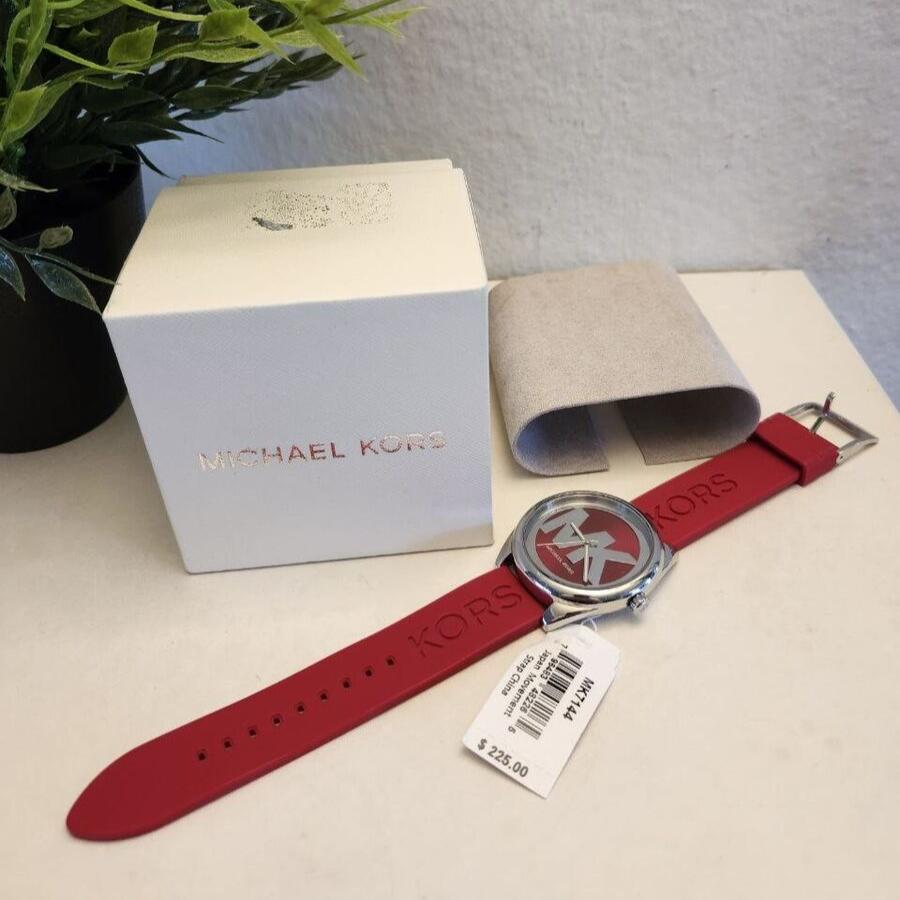 Michael Kors Janelle Three Hand Red Dial Red Rubber Strap Watch For Women - MK7144