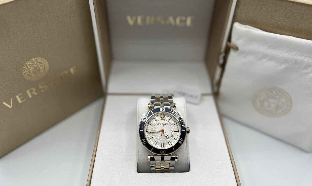 Versace Greca Sport Quartz White Dial Two Tone Steel Strap Watch For Men - VEZ300521