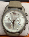 Emporio Armani Sportivo Chronograph Silver Dial Brown Leather Strap Watch For Men - AR6076