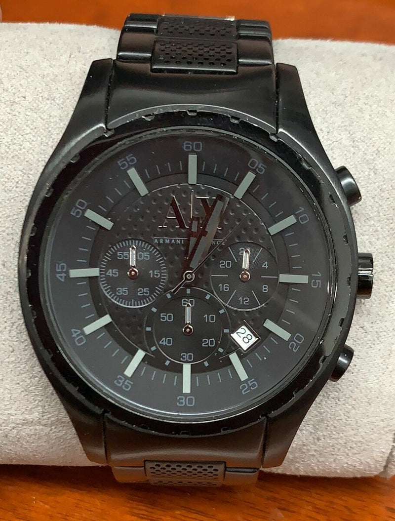 Armani Exchange Chronograph Black Dial Black Steel Strap Watch for Men - AX1058