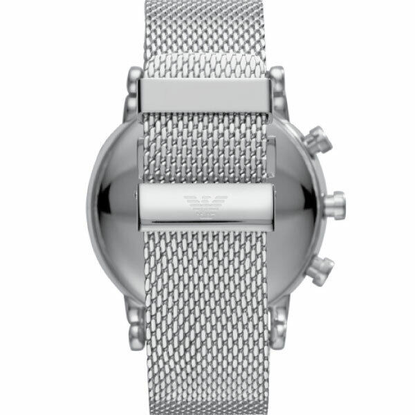 Emporio Armani Luigi Chronograph Blue Dial Silver Mesh Bracelet Watch For Men - AR80038