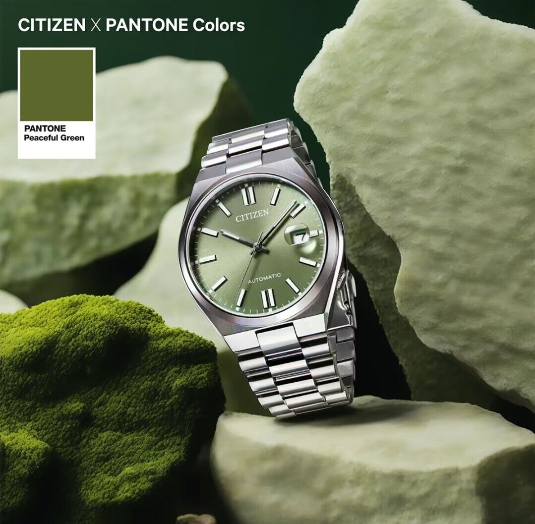 Citizen x Pantone Automatic Peaceful Green Dial Silver Steel Strap Watch For Men - NJ0158-89Z