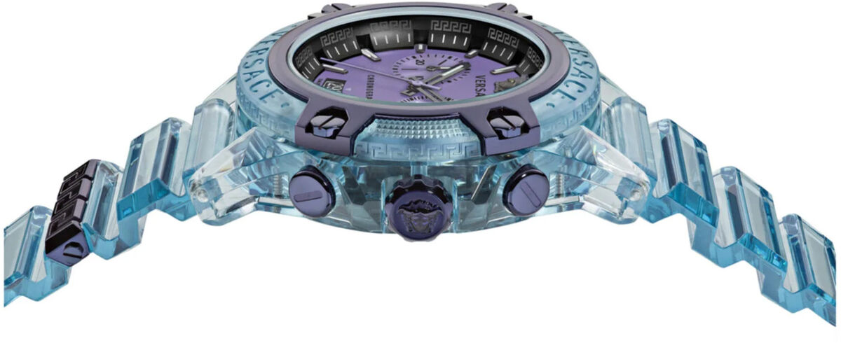 Versace Icon Active Chronograph Purple Dial Blue Silicone Strap Watch For Men - VEZ701523