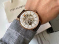 Emporio Armani Meccanico Automatic White Dial Brown Leather Strap Watch For Men - AR60027