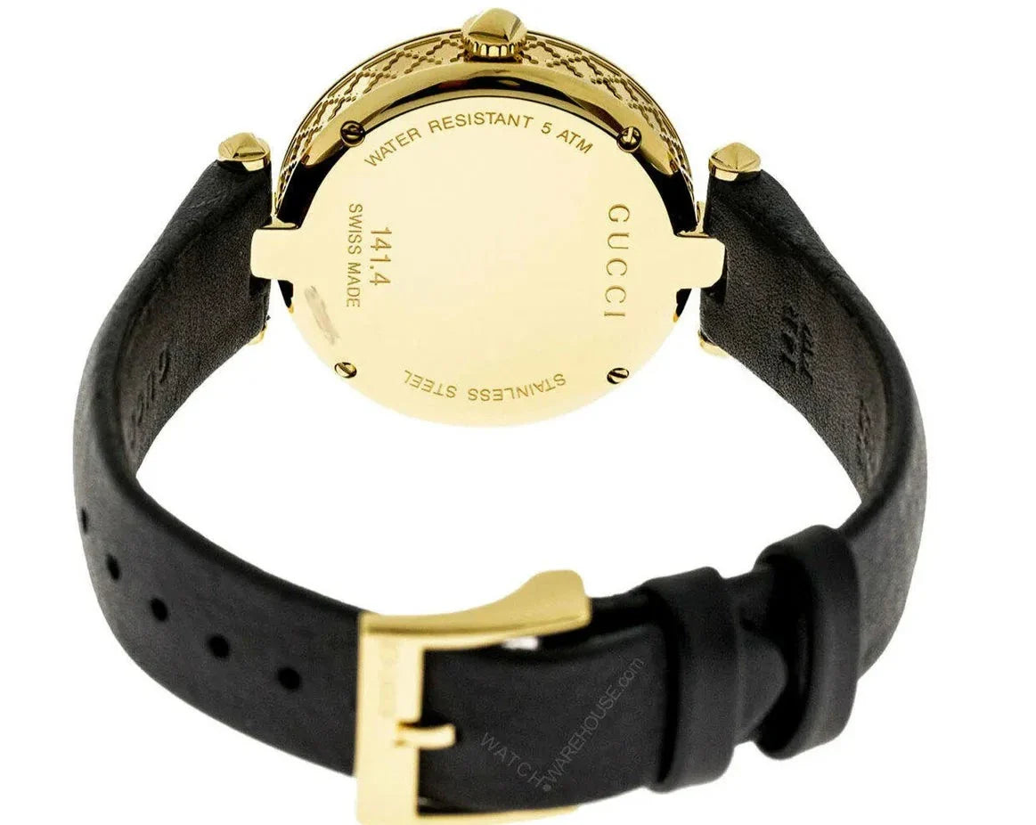 Gucci Diamantissima Mother of Pearl Dial Black Leather Strap Watch for Women - YA141404