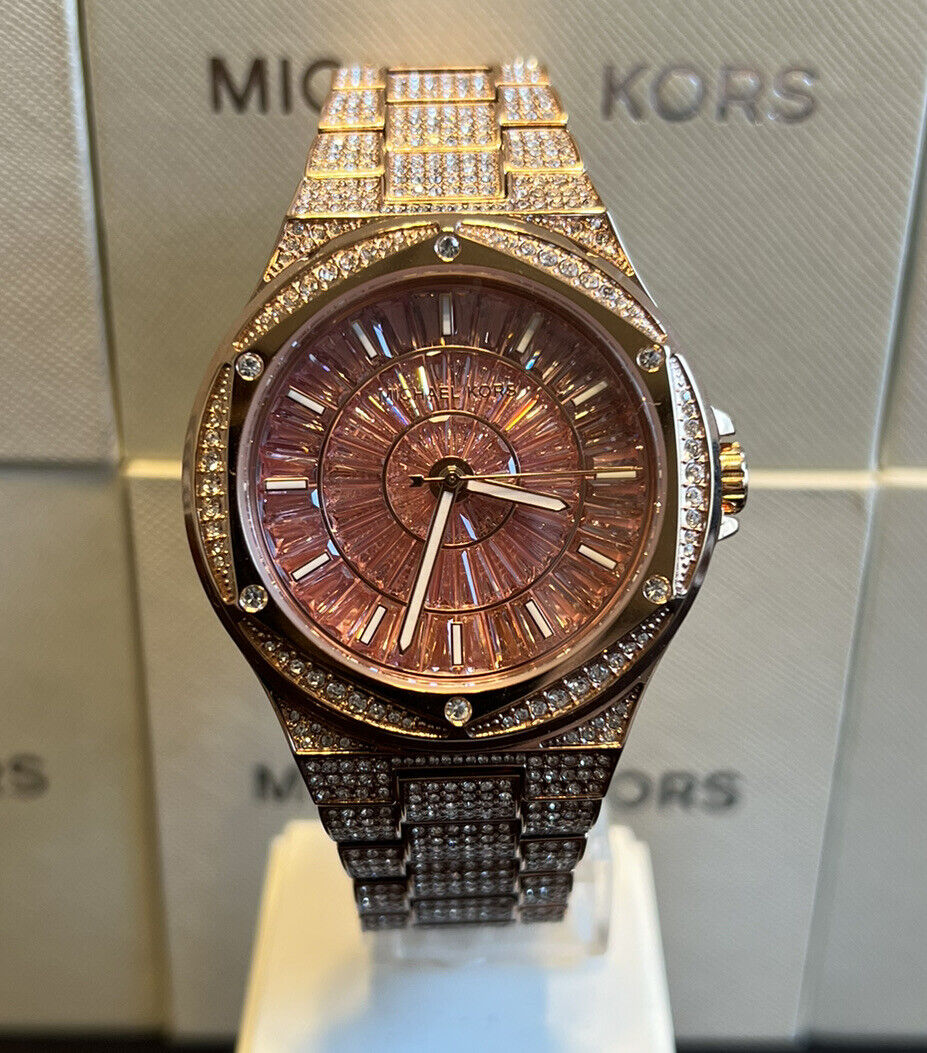 Michael Kors Lennox Three Hand Crystals Rose Gold Dial Rose Gold Steel Strap Watch For Women - MK6992