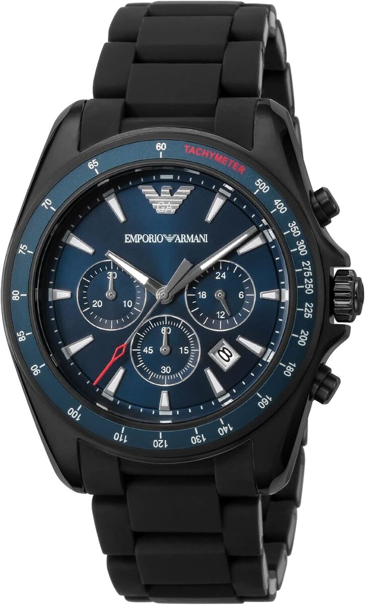 Emporio Armani Sigma Chronograph Blue Dial Black Silicone Strap Watch For Men - AR6121