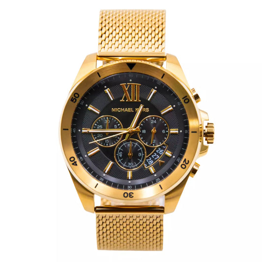 Michael Kors Brecken Chronograph Black Dial Gold Mesh Strap Watch For Men - MK8867