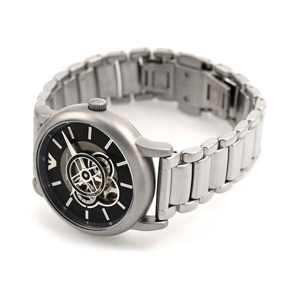 Emporio Armani Meccanico Automatic Skeleton Black Dial Silver Steel Strap Watch For Men - AR60021