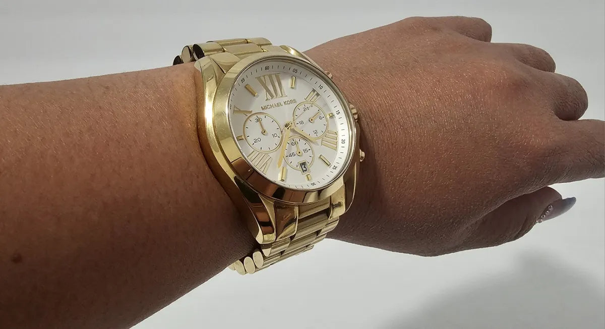 Michael Kors Bradshaw Chronograph White Dial Gold Steel Strap Watch For Women - MK6266