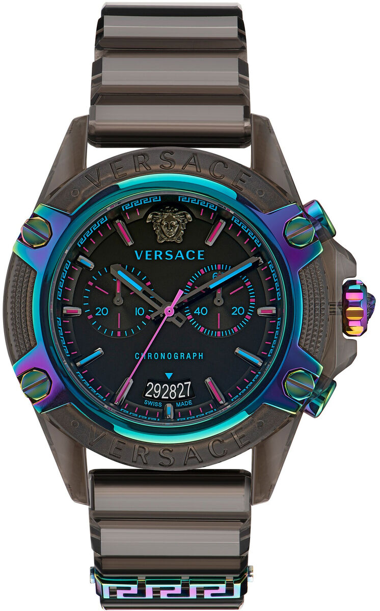 Versace Icon Active Chronograph Quartz Black Dial Black Steel Strap Watch For Men - VEZ701022