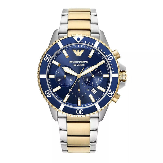 Emporio Armani Mario Chronograph Blue Dial Two Tone Steel Strap Watch For Men - AR11362