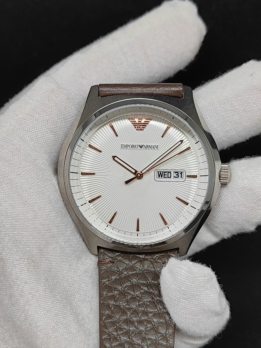 Emporio Armani Dress Quartz White Dial Brown Leather Strap Watch For Men - AR1999