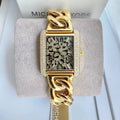 Michael Kors Emery Three Hand Leopard Print Gold Dial Gold Steel Strap Watch For Women - MK7437