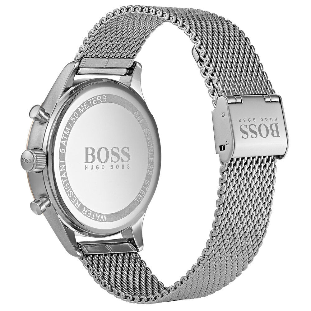 Hugo Boss Companion Chronograph Grey Dial Silver Mesh Bracelet Watch For Men - 1513549