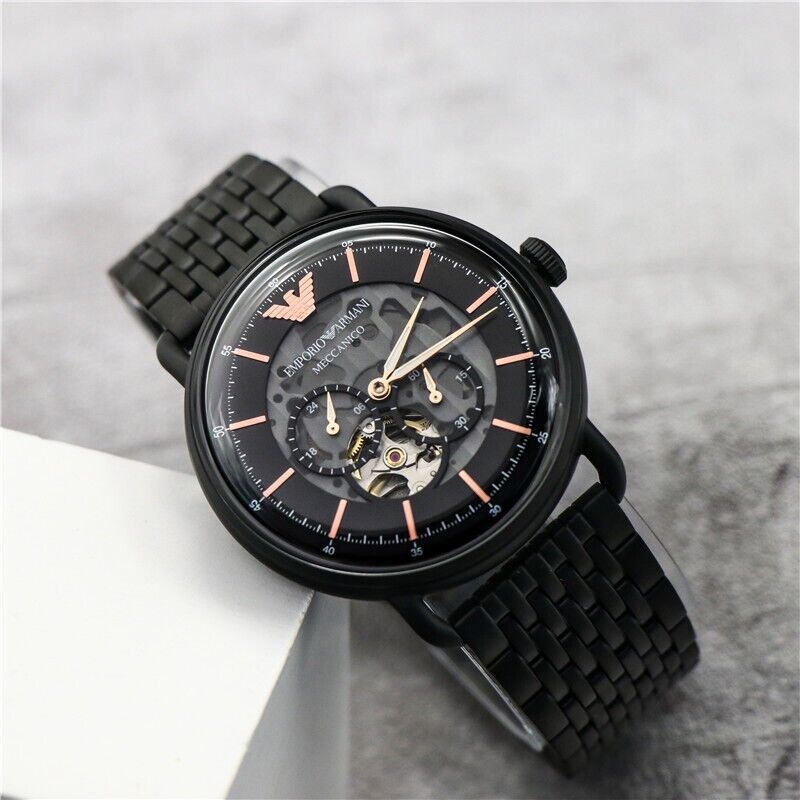 Emporio Armani Automatic Multifunction Black Dial Black Mesh Bracelet Watch For Men - AR60025