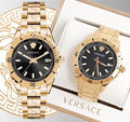 Versace Hellenyium Quartz Black Dial Gold Steel Strap Watch For Men - VE3A00820