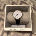 Michael Kors Pyper Three Hand White Dial Black Leather Strap Watch For Women - MK2835