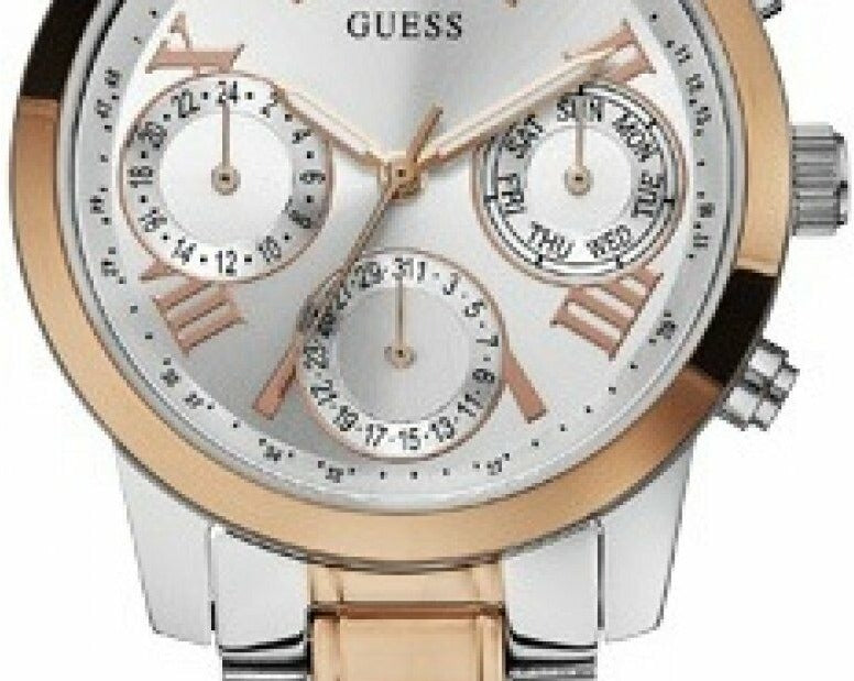 Guess Mini Sunrise Analog Silver Dial Two Tone Steel Strap Watch For Women - W0448L4