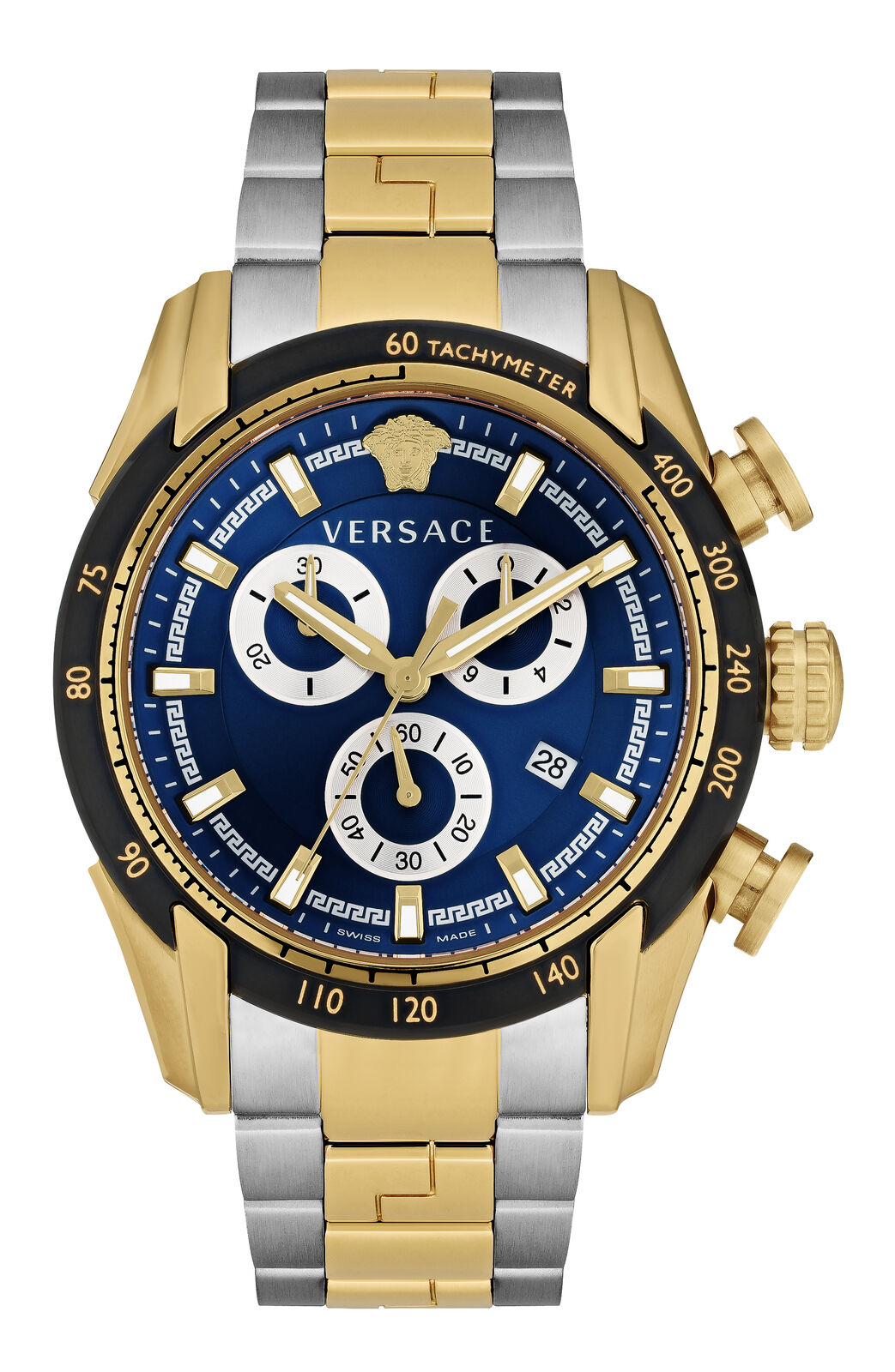 Versace V-Ray Chronograph Quartz Blue Dial Two Tone Steel Strap Watch For Men - VE2I01021