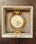 Michael Kors Bradshaw Chronograph White Dial Gold Steel Strap Watch For Women - MK6266