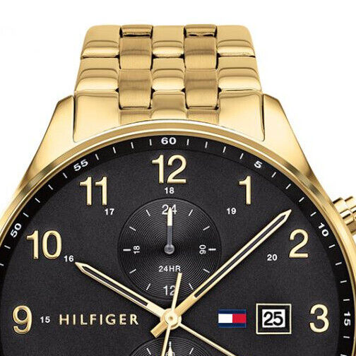 Tommy Hilfiger West Chronograph Quartz Black Dial Gold Steel Strap Watch For Men - 1791708