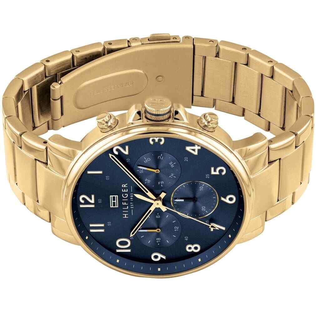 Tommy Hilfiger Daniel Blue Dial Gold Steel Strap Watch for Men - 1710384