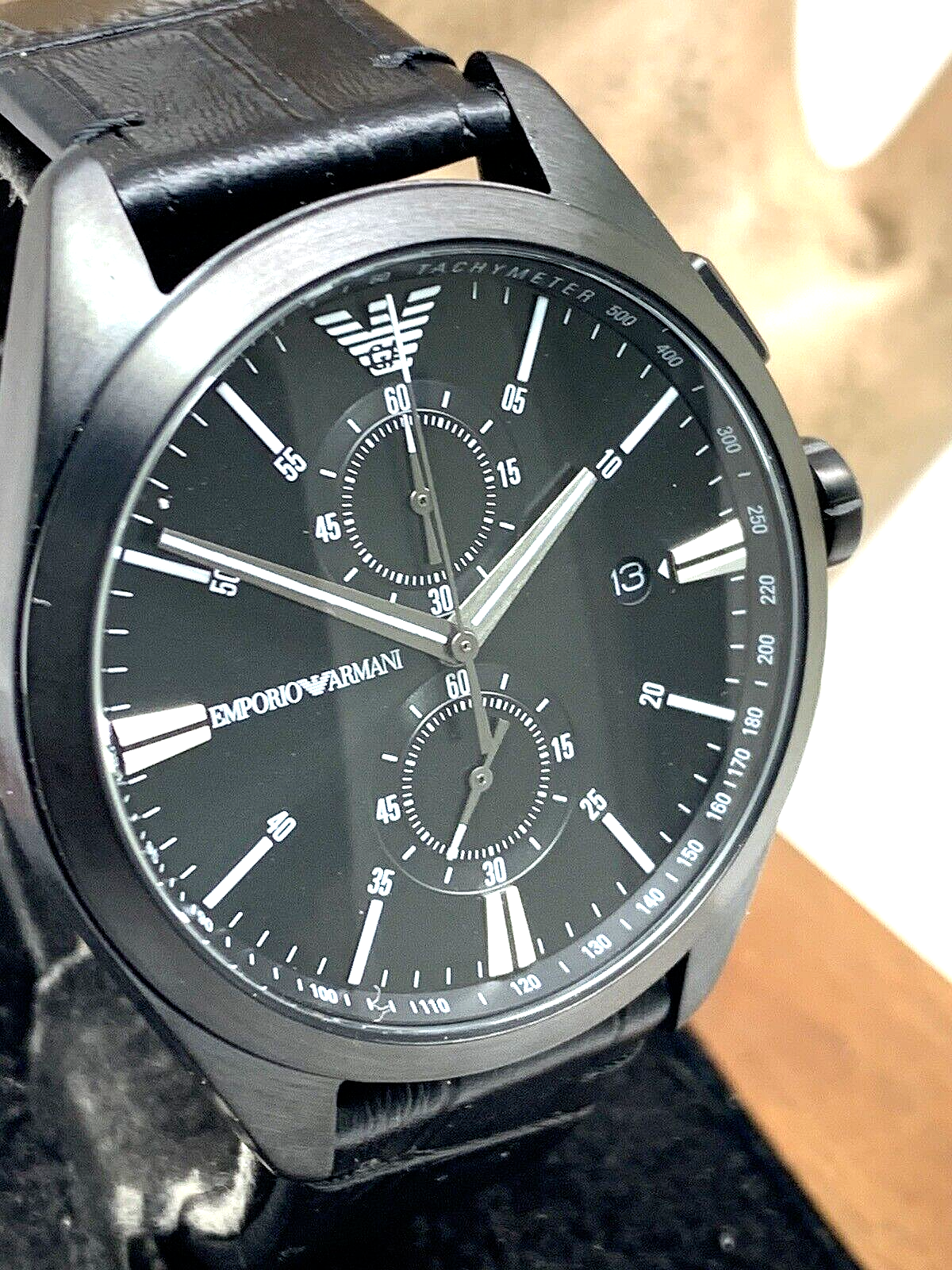 Emporio Armani Claudio Chronograph Black Dial Black Leather Strap Watch For Men - AR11483