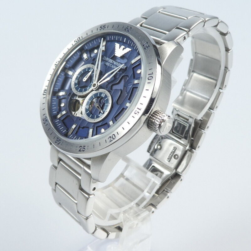 Emporio Armani Mario Chronograph Automatic Blue Dial Silver Steel Strap Watch For Men - AR60052