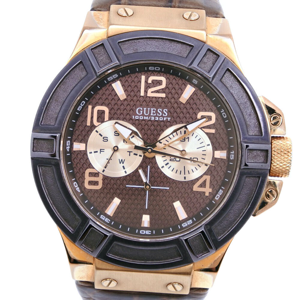 Guess Rigor Analog Brown Dial Brown Leather Strap Watch For Men - W0040G3