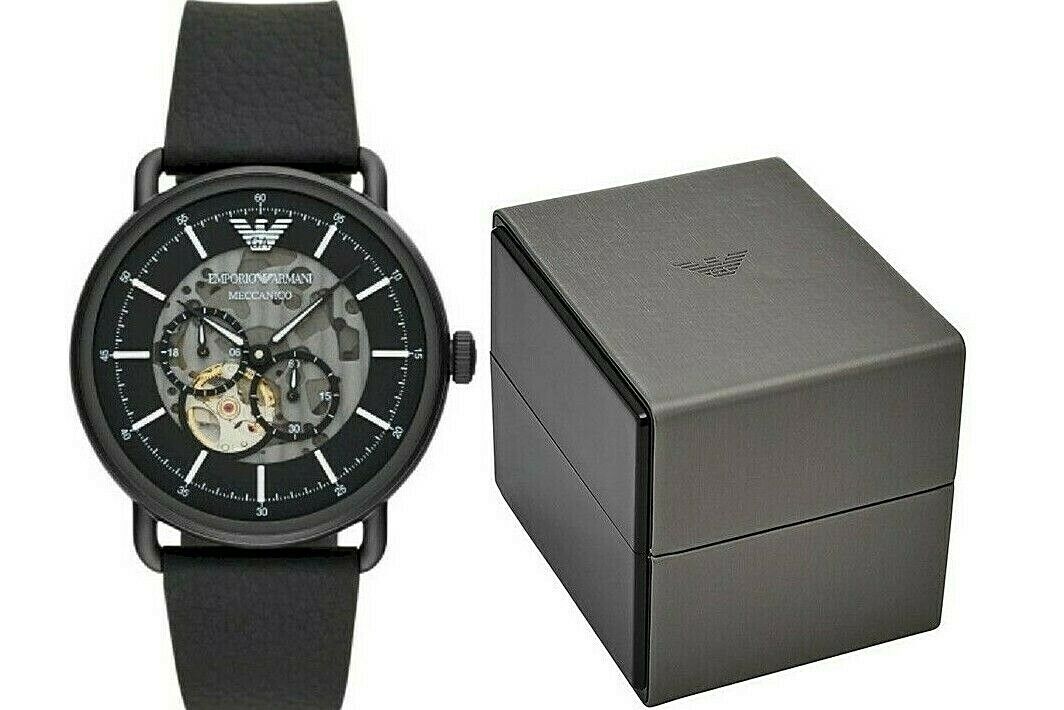 Emporio Armani Aviator Chronograph Black Dial Black Leather Strap Watch For Men - AR60028