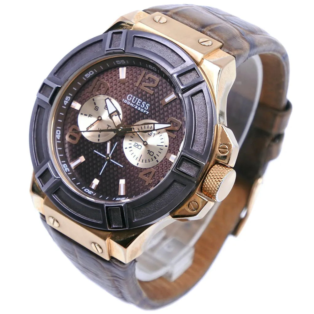 Guess Rigor Analog Brown Dial Brown Leather Strap Watch For Men - W0040G3