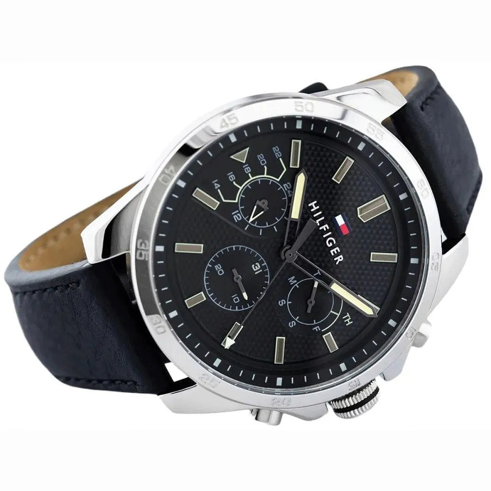 Tommy Hilfiger Decker Black Dial Black Leather Strap Watch for Men - 1791563