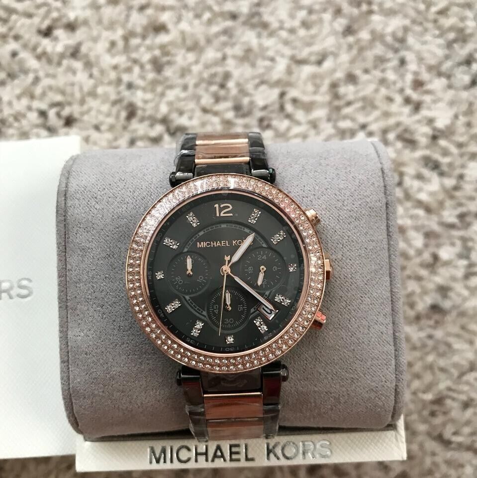 Michael Kors Parker Chronograph Quartz Grey Dial Two Tone Steel Strap Watch For Women - MK6440