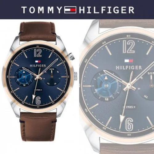 Tommy Hilfiger Deacan Blue Dial Brown Leather Strap Watch for Men - 1791549