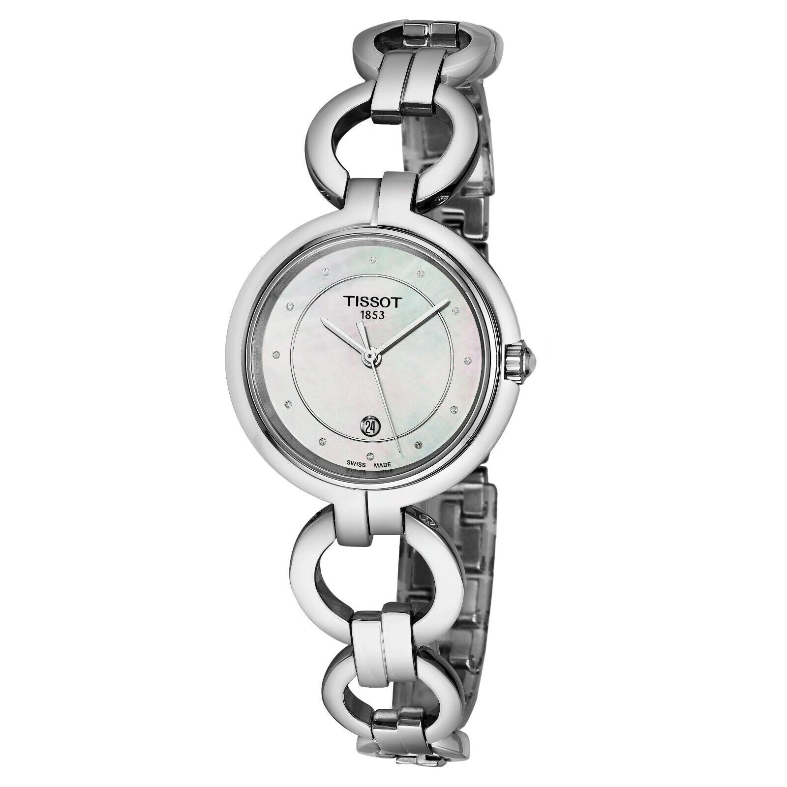 Tissot T Trend Flamingo Mother of Pearl White Dial Silver Steel Strap Watch for Women - T094.210.11.116.00