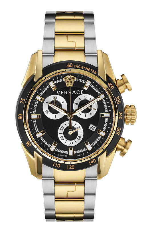 Versace V-Ray Chronograph Black Dial Two Tone Steel Strap Watch For Men - VE2I00421