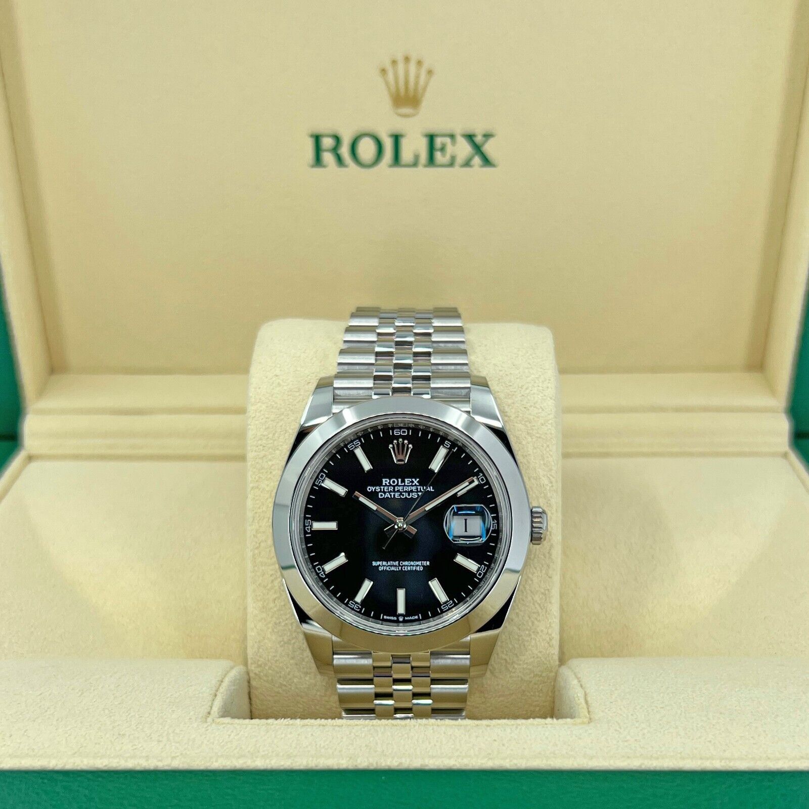 Rolex Datejust 41 Oyster Black Dial Oystersteel Jubilee Bracelet Watch for Men - M126300-0012