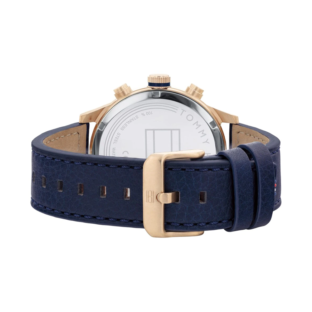 Tommy Hilfiger Henry Chronograph Quartz Blue Dial Blue Leather Strap Watch For Men - 1710475