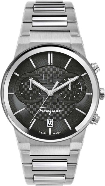 Salvatore Ferragamo Sapphire Chronograph Black Dial Silver Steel Strap Watch for Men - SFME00321