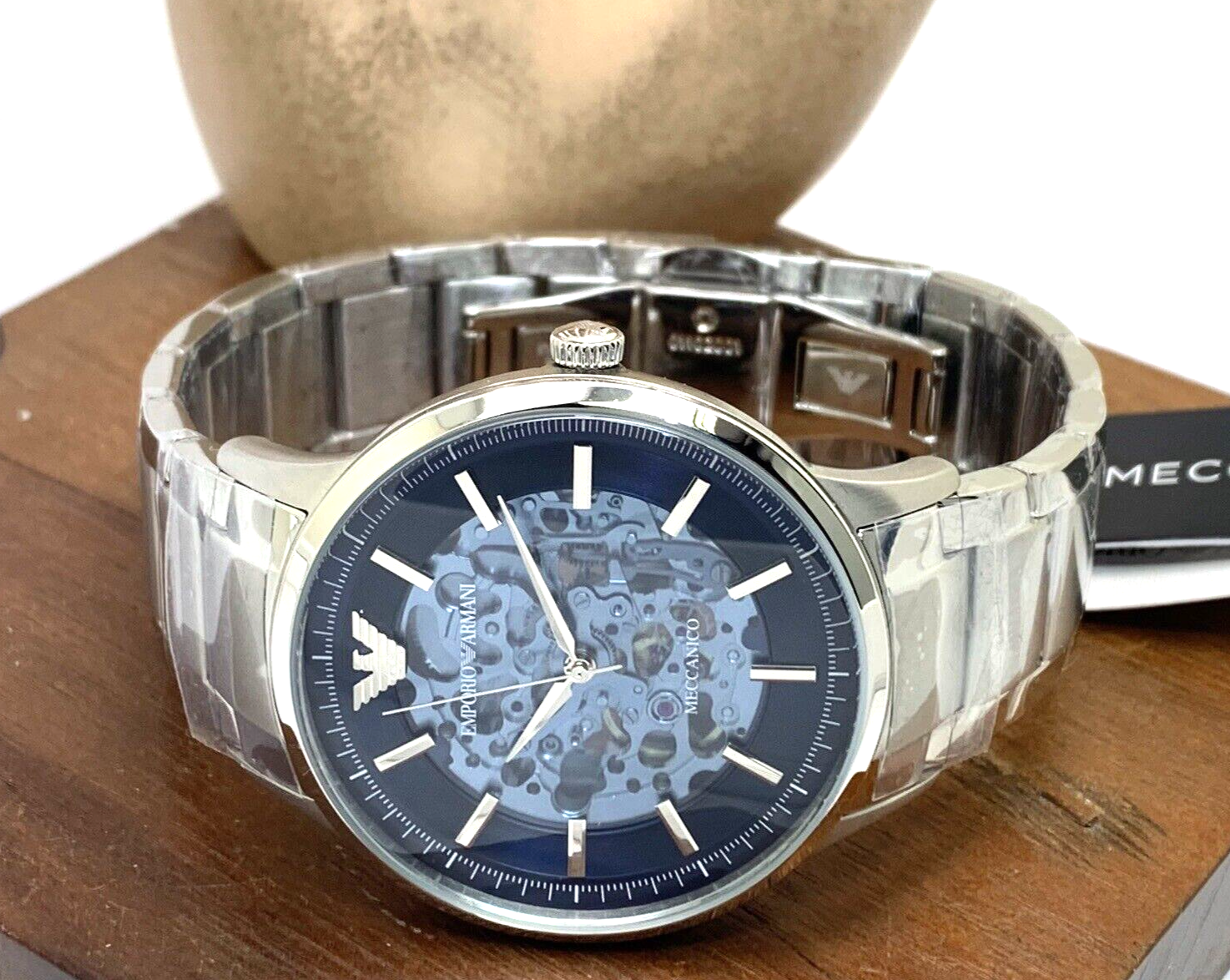 Emporio Armani Renato Automatic Blue Dial Silver Steel Strap Watch For Men - AR60037